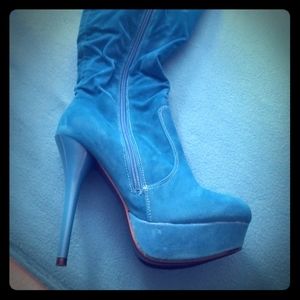 Turquoise knee high boots